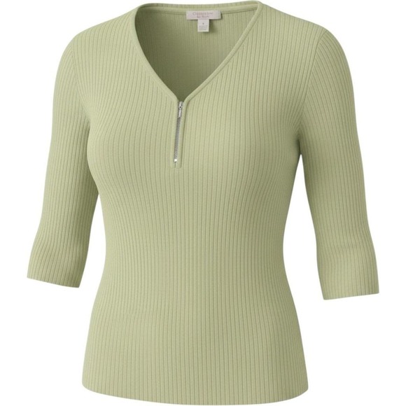 Sweaters - Christopher & Banks Sage Green Ribbed 100% Cotton Quarter Zip Sweater XL
